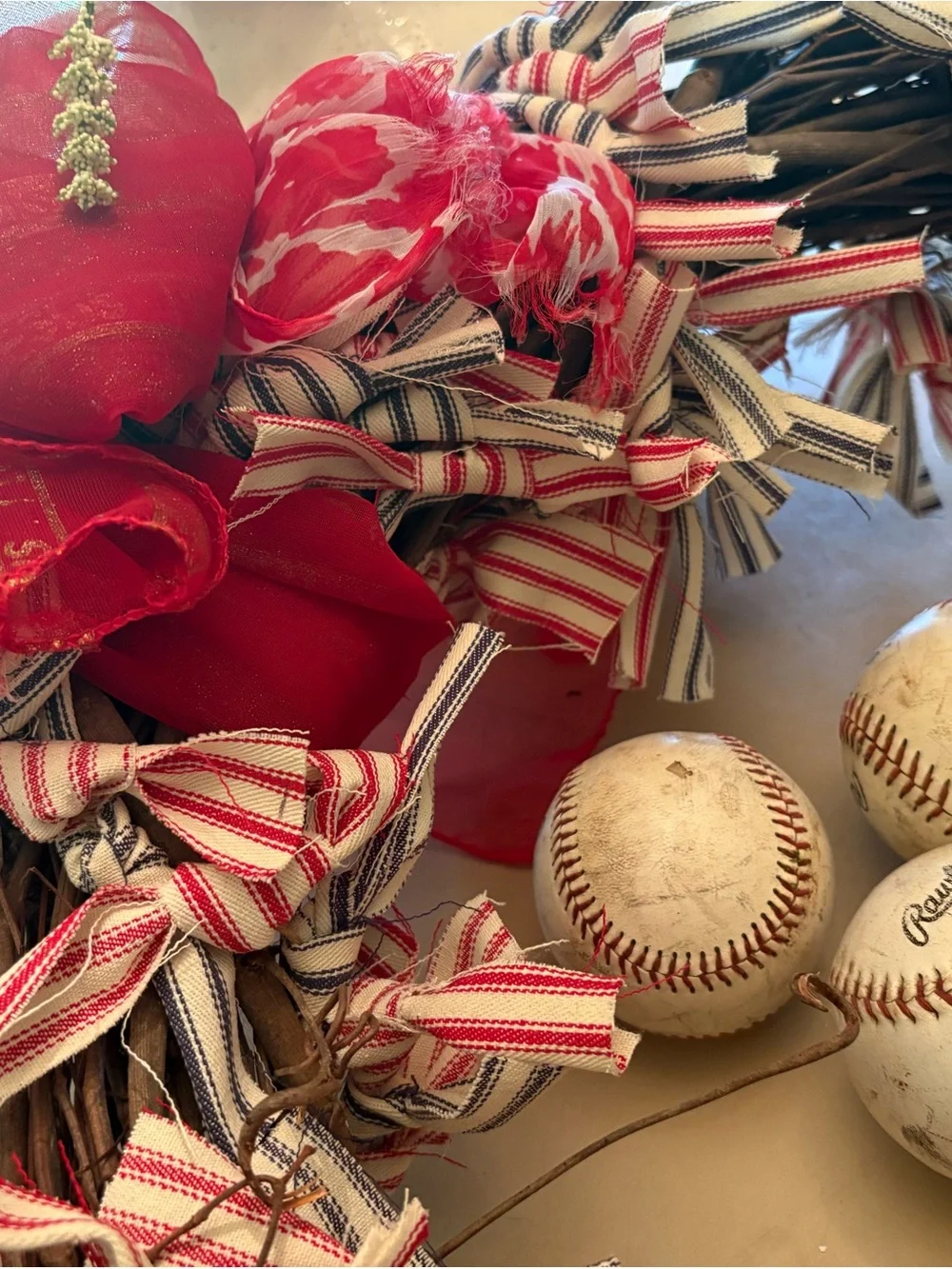 Handcrafted Red and Stripe Holiday Wreath - Home Holiday